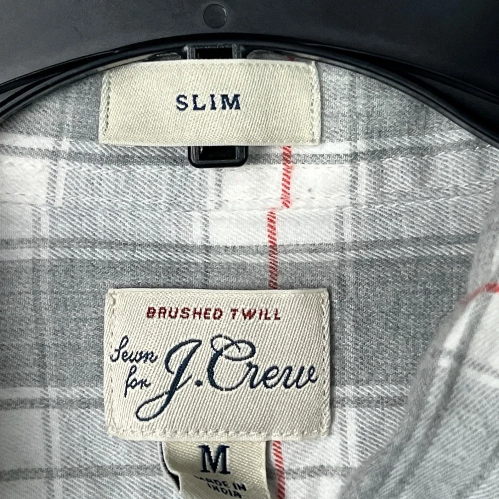 J Crew Shirt Mens M Gray Brushed Twill Button Up Cotton Plaid Slim Fit Cotton
